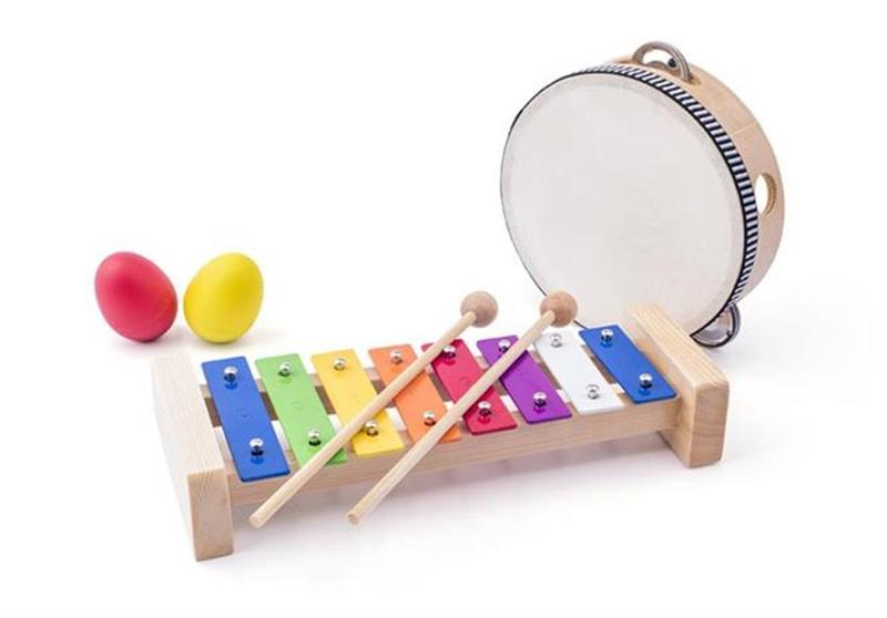 Muzikální set ( xylofon, tamburína/bubínek, triangl, 2 maracas vajíčka )